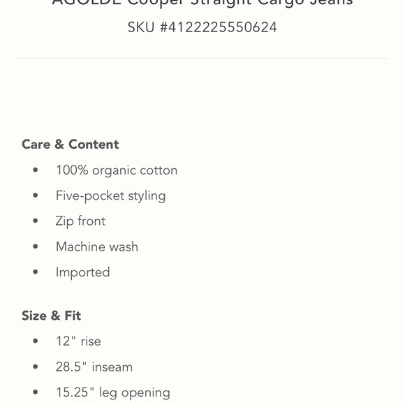 NEW AGOLDE Cooper Straight Cargo Jeans, Size 29 - Picture 5 of 5